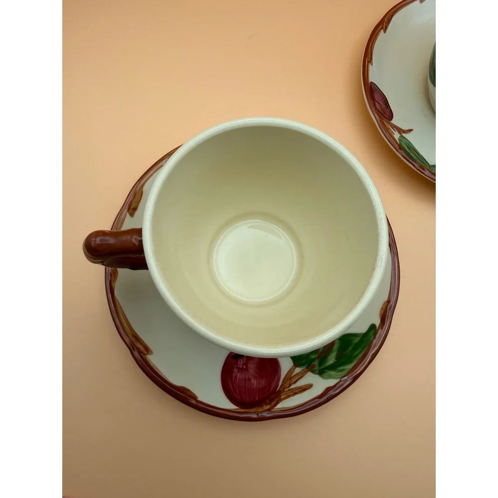 Franciscan Apple Earthenware Coffee Cups and Saucers Set of 2 Vintage USA Made